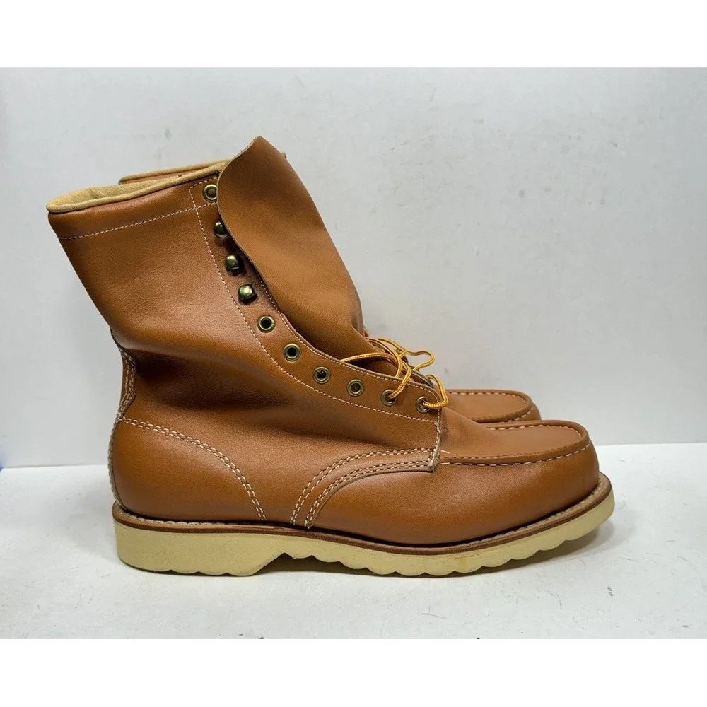 Vintage Sears Roebuck Moc Toe Work Boots Brown Leather Wedge 86259 Men's 10.5 EE